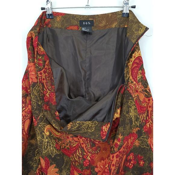RQT Midi Trumpet Skirt Paisley Floral Women‎ 14 Olive Reds Mature Office Retro - Picture 9 of 10